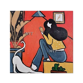 100% Käsitsi värvitud Luksuslik Suur Suurus Cartoon Tüdruk Portree õlimaal Lõuendil Seinale Plakat Kunst Magamistuba Decor Element