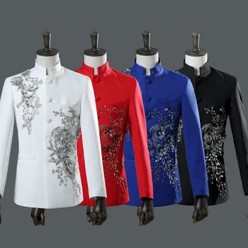 Mees Hiina Stiilis Ülikond Set Etapi Liider Diamond 2 Töö Sobib Meeste Mantel, Püksid, Valge Sinine Punane Sobib Bleiserid Meestele