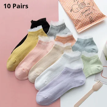 10 Paari Sokke Korea Versiooni Sokk Kaardi Silk Sokk Naine Kevadel Ja Suvel Õhuke Bud Kelm Madalas Suu Lace Lõngaga Parempidises Koes