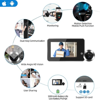 1080P Hääl Intercom WiFi Videokõne Ukse Peephole Vaataja Kaamera PIR Öise Nägemise Tuya Smart Elu Home Security Mobiilne Ekraan