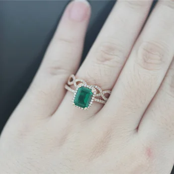 14K Rose Gold Emerald Suurepärane Tükeldatud Roheline 2CTW Moissanite Engagement Halo Ring Naistele Kaunid Ehted ja Pulma Aastapäeva