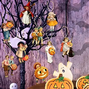 1tk Retro Halloween Ripats Puidust Maalid Kõrvits Rippuvad Kaunistused Lapsed Puidust Käsitöö Kingitus Pool Prop DIY Halloween Home Decor