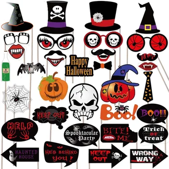 2023 Happy Halloween Paber Käes Foto Rekvisiidid Terror Teema Poole DIY Mask Teenetemärgi Hoida Komm või Vemp Tarvikud