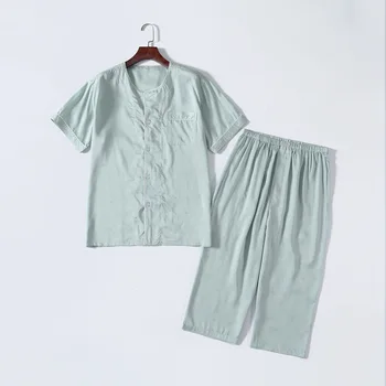 2023 Suvel Meeste Vabaaja Pajama komplekti Mees 100% Lyocell Sleepwear ülikond Meeste Krae ümber Kampsun, Särk & Püksid Koju Riideid