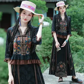 2023 hiina etnilise hanfu pluus riigi lille tikandid traditsiooniliste v-kaeluse pluus paranenud hanfu tops oriental tang ülikond