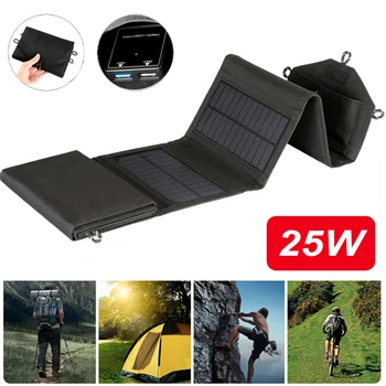 25W Kokkupandav päikesepaneel 5V Dual USB Solar Cell Telefon Väljas Power Bank Laadija MP3, Kämping, Matkamine Mägironimine Reisimine