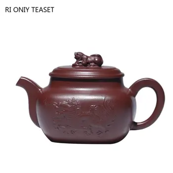 260ml Hiina Yixing High-end Lilla Savi Teekannud Kuulsa Käsitöö Ruudu Kuju Lohe Muster Tee Pott, Kann Zisha Tee Komplekt
