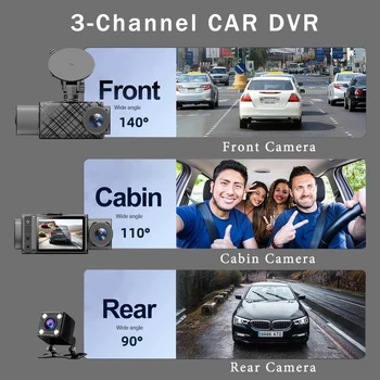3 Objektiivi Kriips Kaamera Parkimine Jälgida Auto Videosalvesti Loop Salvestamine Sõiduki Salvestusseadmed, 140 Kraadise Lainurk Liikumistuvastuse