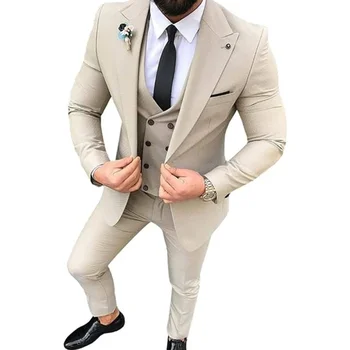 3 Tükki Pulma-Ülikond Meestele Piir Rinnamikrofon Slim Fit Vabaaja Ballile Parimad Mehed Peigmees Tuxedos Pulmad Osaline (Pintsak+Vest+Püksid)