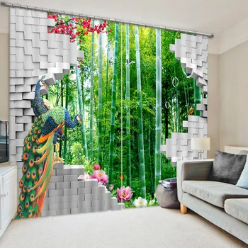 3D-Printimine Moodne Kodu Decor telliskivi roheline bambus kardinad Akna Kardinad, elutoa Kardin