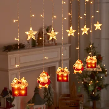 3x0.85m LED Jõulud Teenetemärgi Kardin Tuled Santa Claus Lumehelves Ripats Aknas Meeleolu Stseeni Teenetemärgi String Tuled