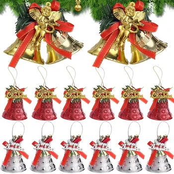 4/1tk Christmas Bell Ripatsid Glitter Golden Bow Xmas Tree Rippuvad Kaunistused Lapsed Kingitus Koju Xmas Uue Aasta Pidu Teenetemärgi