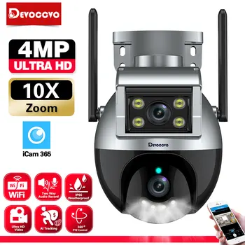 4MP Dual Lens PTZ Wifi IP Kaamera Väljas 10X Suurenduse Wireless CCTV Järelevalve Kaamera Värv Öise Nägemise Home Security Kaamera 2K