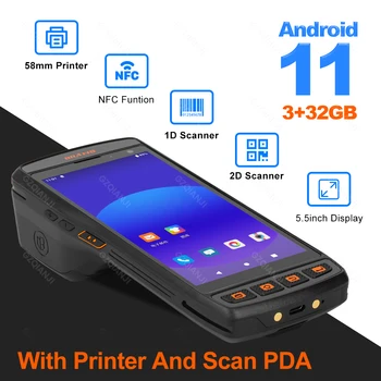 5.5 tolline Android 11 4G PDA Andmete Koguja pihuarvutite Terminal koos NFC 58mm Soojusenergia Saamise Label Printer 2D Vöötkoodi Lugeja 3G 32G