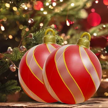 60cm Outdoor Jõulud Täispuhutav Kaunistatud Palli PVC Hiiglane suured Suured Pallid Xmas Tree Kaunistused Mänguasi, Pall Ilma Valgus