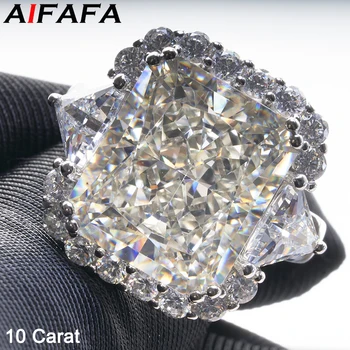 AIFAFA parima Kvaliteediga 10 Karaat Kõrge Süsiniku Teemantide Rõngad Pinnatud Pt950 Radiant Lõigatud Vahuveini Suur Kalliskivi S925 Silver Fine Ehted