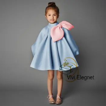 Armas Kõrge Kaeluse Mini Beebi Sünnipäeva Kleit Laterna Tüdrukud Kohandatud Flower Girl Kaua Õlal Vibu Kleidid, Hommikumantlid Suvel Uus 2023