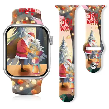 Cartoon Christmas Seeria 3 Trükitud Silikoonist Rihm Apple Watch Band 8/7/6/5/4/3/2/1 Ultra 38/40/41MM 42/44/45/49MM Käevõru