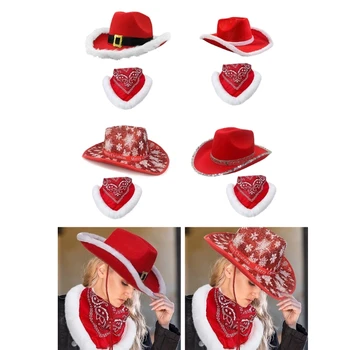 Cowgirl Müts+Kerchief Seatud Jõulud Karvane Valge Nokk Jõulud Cowgirl Mütsid Bachelorette Pool