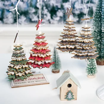 Creative 3D Christmas Tree Ripats Kaunistused Puidust Lumehelves puiduhake Rippuvad Dekoratsioonid Xmas Uue Aasta Pool Decor Tarvikud