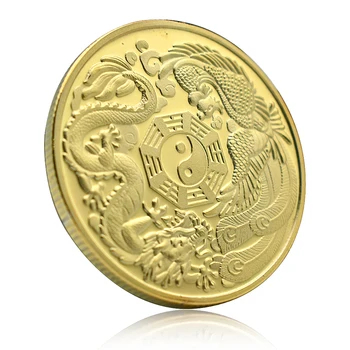 Dragon ja Phoenix kuldmünt Kogud Medal Gold Pinnatud Tai Ji Kunsti Kaunistused, Kingitused, Kaunistused