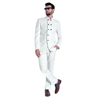 Eriline Disain Seista Krae Pintsak-Püksid-Valge Meeste Ülikonnad Meeste Formaalne Pool Kandma Prom Lahe Meeste Tuxedos Õhuke Jakk+Püksid+Pael