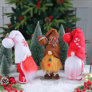 Festival Gnome Teenetemärgi Jumalik Käsitöö Jõulud Gnome Nukk Palus Müts Candy Cane Täis Habe Desktop Seisab Pidulik
