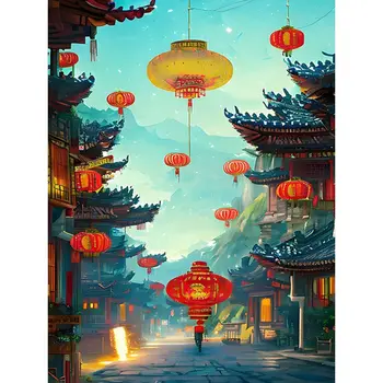 Hiina Stiilis Värvimine Poolt Numbrid Täiskasvanutele Hoone Maastiku DIY Komplektid HandPainted Lõuend Õli Pildi Joonistamine, Värvimine N
