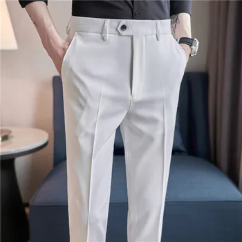 Hot müük Mehi Briti Stiil Sobib Püksid Uus Mees Tahke Kõrge Vöökoht Püksid Kvaliteetne Meeste Ametliku Slim Fit Business Casual Meeste