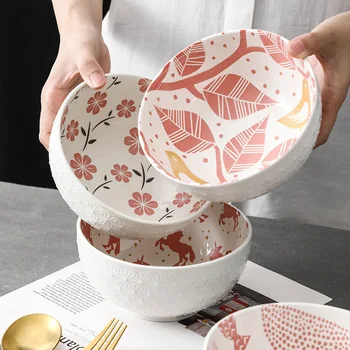 Jaapani käsitsi maalitud keraamilised nuudel supp kaussi ja riis, makaron plaat riigisisestel restoranid