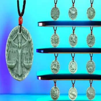 Jade Zodiac Ripats Nikerdatud Kaelakee Mood Amuletid Talismans Ehted Meeste Kingitus Gemstone Green Loomulik Kingitused Naistele Disainer