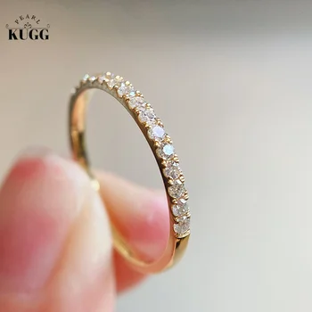KUGG 18K Kollane Kuld Rõngad Reaalne Füüsiline 0.23-karaadine Teemant Sõrmus Naistele Luksus Minimaalne Stiilis Pulm Bänd Kõrge Ehted