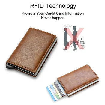 Kartongi Pakendamise Pruun PU nahast Mini Rahakott RFID Anti-theft Card libistage Sõrme või Alumiiniumist Kasti süsinikkiust Krediitkaardi Omanik Meestele