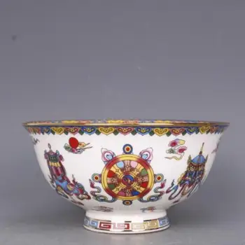 Koguda Hiina Jingdezhen Porcelain Famille Tõusis Kaheksa Soodne Sümbolid Kauss