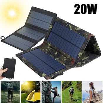 Kokkupandav Väljas Matkamine Veekindel päikesepaneel 5V 20W Mobiiltelefoni Power Bank Solar Aku, USB-Portable Päikese Laadija