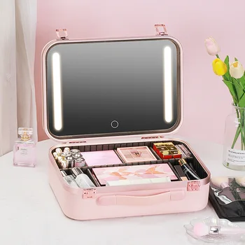 Kosmeetika Kott koos Peegli ja Kerge Kosmeetika Ladustamise Kasti Suure võimsusega Aku LED-Kaasaskantav Professionaalne Meik Box