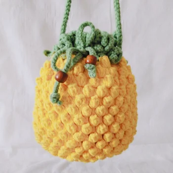Käsitöö villa konks kootud puu-ananassi kott paber kott suupiste koti suu punane ümbrik võti Kott Messenger Bag armas kott