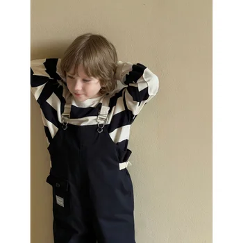 Laste Suspender Püksid 2023 Uus Kevad-Sügis Tahked Värvi Vabaaja Lihtne Moodsad Püksid ja T-Särk Kahe-osaline Komplekt Lastele