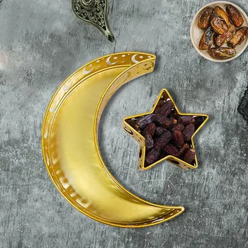Loominguline Metallist Kuu Star Õhtusöök Plaat Kodus Ramadan Toidu Serveerimine Plaat, Lauanõud Pool Islami Eid Mubarak Kook Suupiste Plaadi Kujundusest
