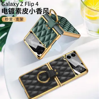 Luksus Galvaniseeritud Elegantne Tavaline Nahk Ringi Omanik Samsung Galaxy Z Flip 4 3 Juhul Objektiiv Filmi-Põrutuskindel Kate