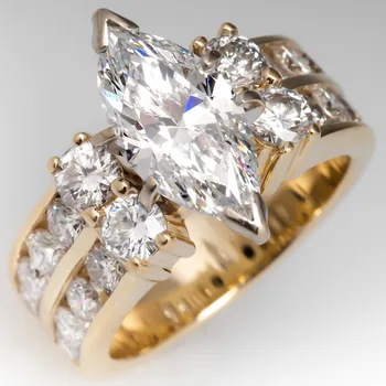 Luksus Naine Lubadus Suur Tsirkoon Sõrmus Kollane Kuld Värvi Engagement Rõngad Naiste Võlu Vintage Väike Valge Kivi Abielusõrmus