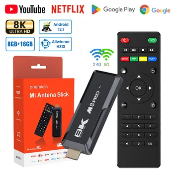 M8 PRO 8K TV Stick Android 12.1 Smart TV Box 2GB 16GB, Android TV Box 2.4 G/5G Dual WiFi Bluetooth-5.0 H. 265 Media Player