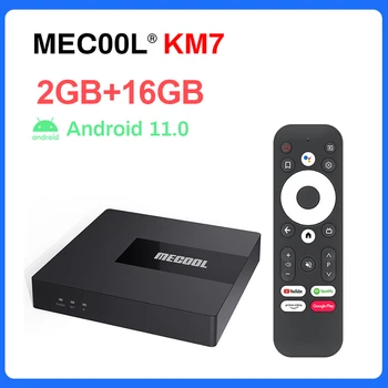 MECOOL KM7 TV Box Android 11 4k Google ' i Sertifitseeritud TV 2GB DDR4 16GB ROM 100M LAN Internet S905Y4 Home Media Player Set Top Box