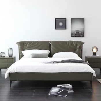 Magamistoa mööbel itaalia väga lihtne nahast voodi, kaasaegne pulm voodi