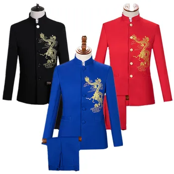 Meeste Tikitud Ülikond 2 Tükki Must / Punane / Sinine Mood Meeste Pulmapidu Tulemuslikkuse Kleit, Pintsak Püksid