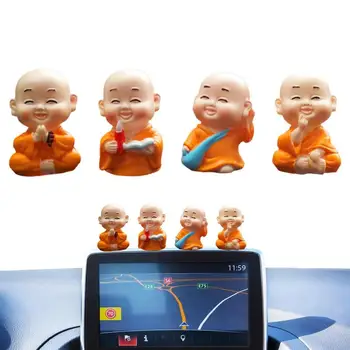 Mini Buddha Kuju Auto 4-Stiile Armas Mini Õnnelik Buddha Figuriin Armas Buddha Munk Kujukeste Kuju Auto Interjööri Dekoratsioone
