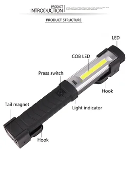 Mini Kontroll Lamp COB LED Tugeva Valgusega Taskulamp USB Laetav Magnetic Konks Lambi Võimsus ekraan Väljas Telkimine
