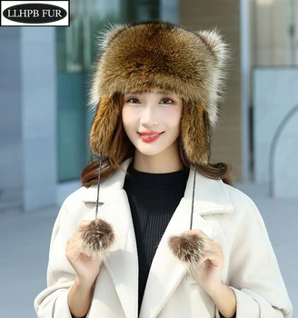 Mood naiste talve reaalne taccoon karusnahast müts, Paks soe päris karusnahast mütsid Lady väljas kvaliteet 100% ehtne pesukaru karusnahast mütsid kõrvaklapid