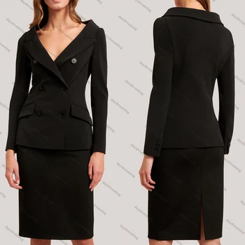 Must Office Lady Ülikonnad, Kleidid Topelt Karavan Jope Põletatud Püksid Pool Kleit Custom Made Streetwear Võimsus Bleiser