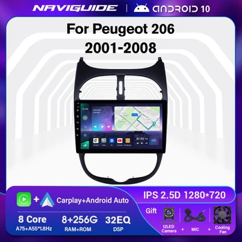 NAVIGUIDE A7 8+256G Android 10.0 Auto Raadio Peugeot 206 2001-2008 Citroen C2 2004-2008 Multimeedia Video Mängija, GPS Navigeerimine